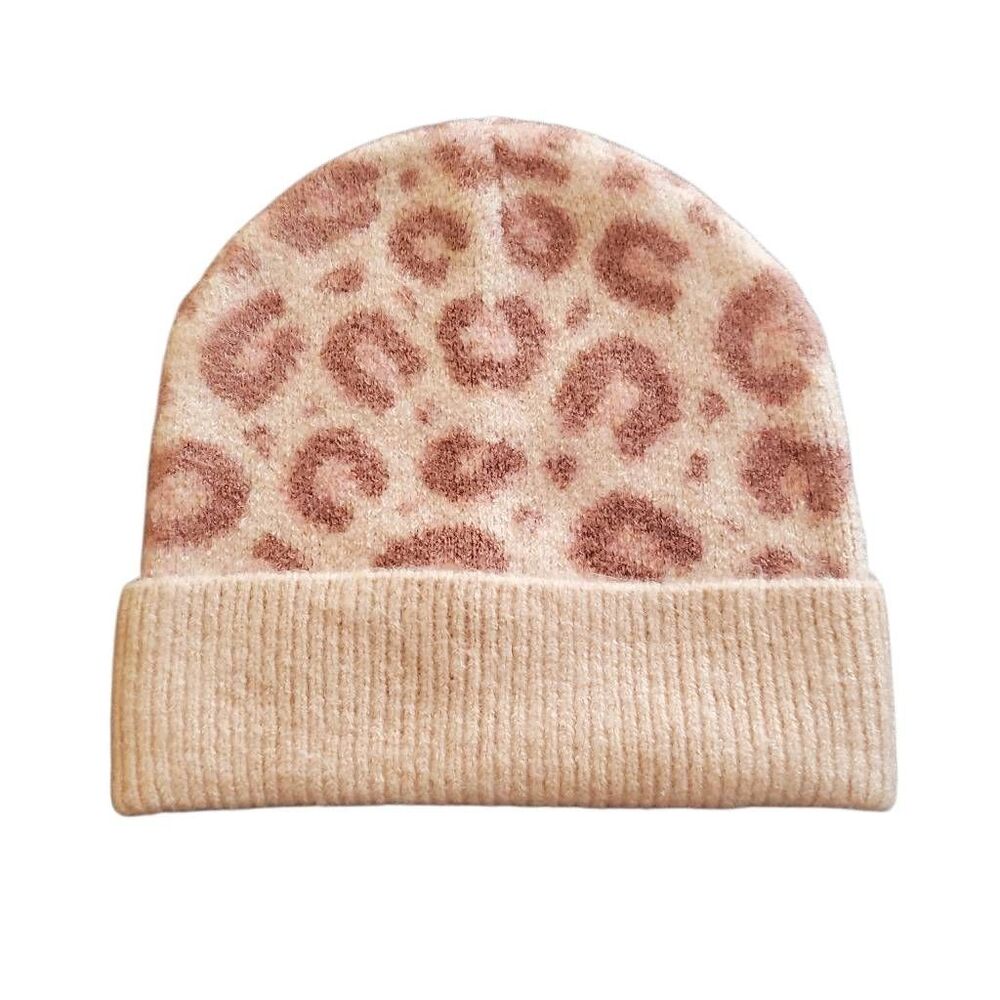 Norla Canada Leopard Print Ribbed Knit‎ Cuff Beanie Hat Multicolor One Size